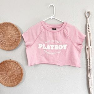 Pink playboy crop top y2k